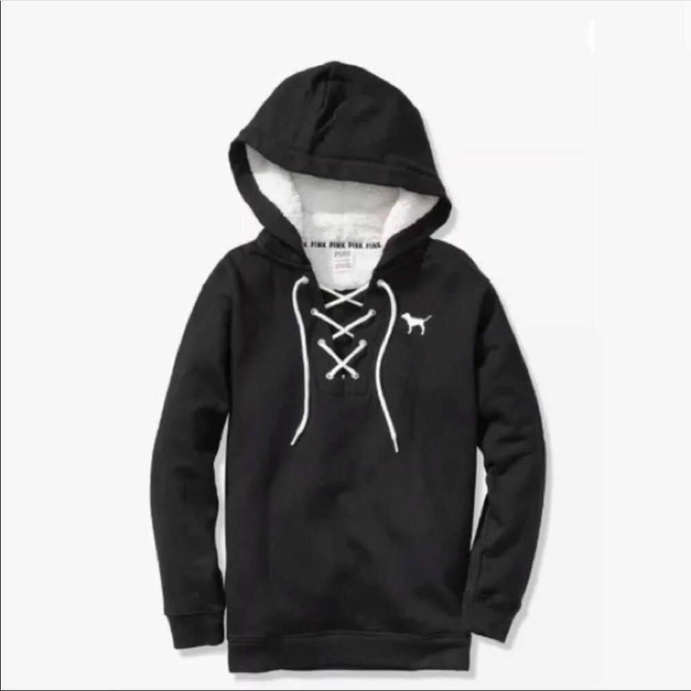 Pink Victoria Secret Sherpa lined pullover hoodie.